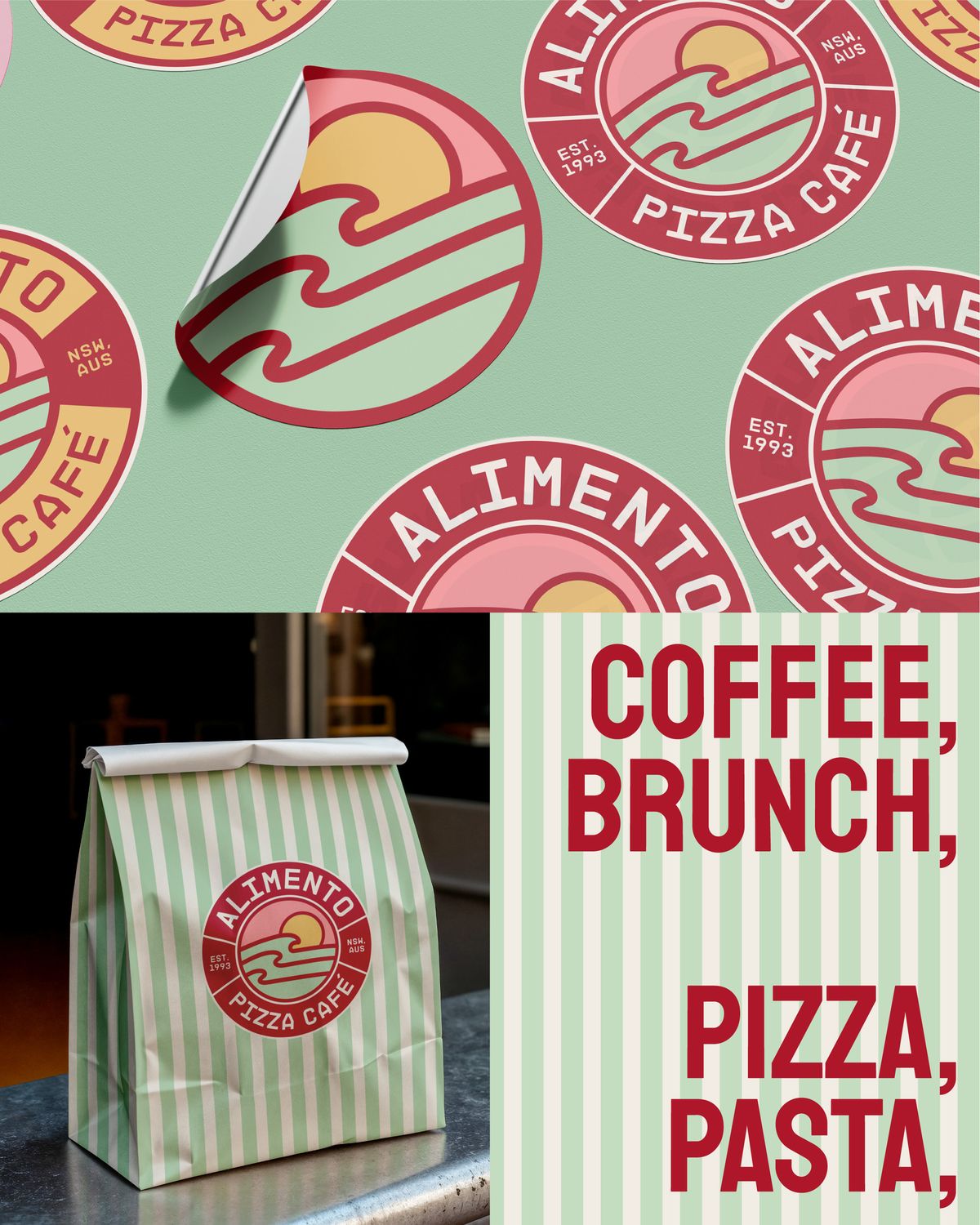 Coffee, brunch, pizza, pasta campaign layout