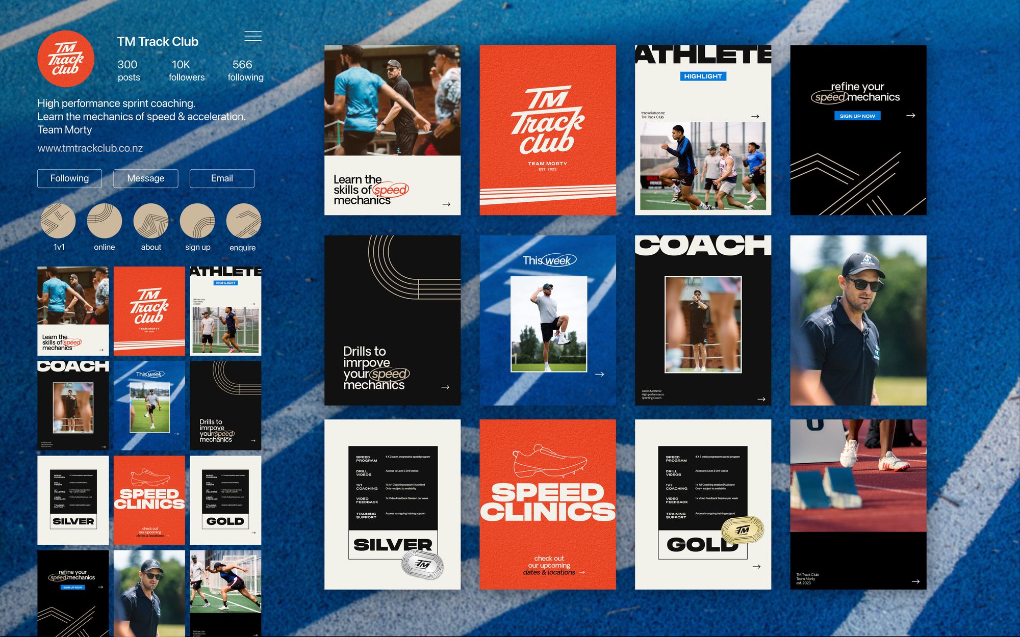 TM Track Club Instagram grid and content system